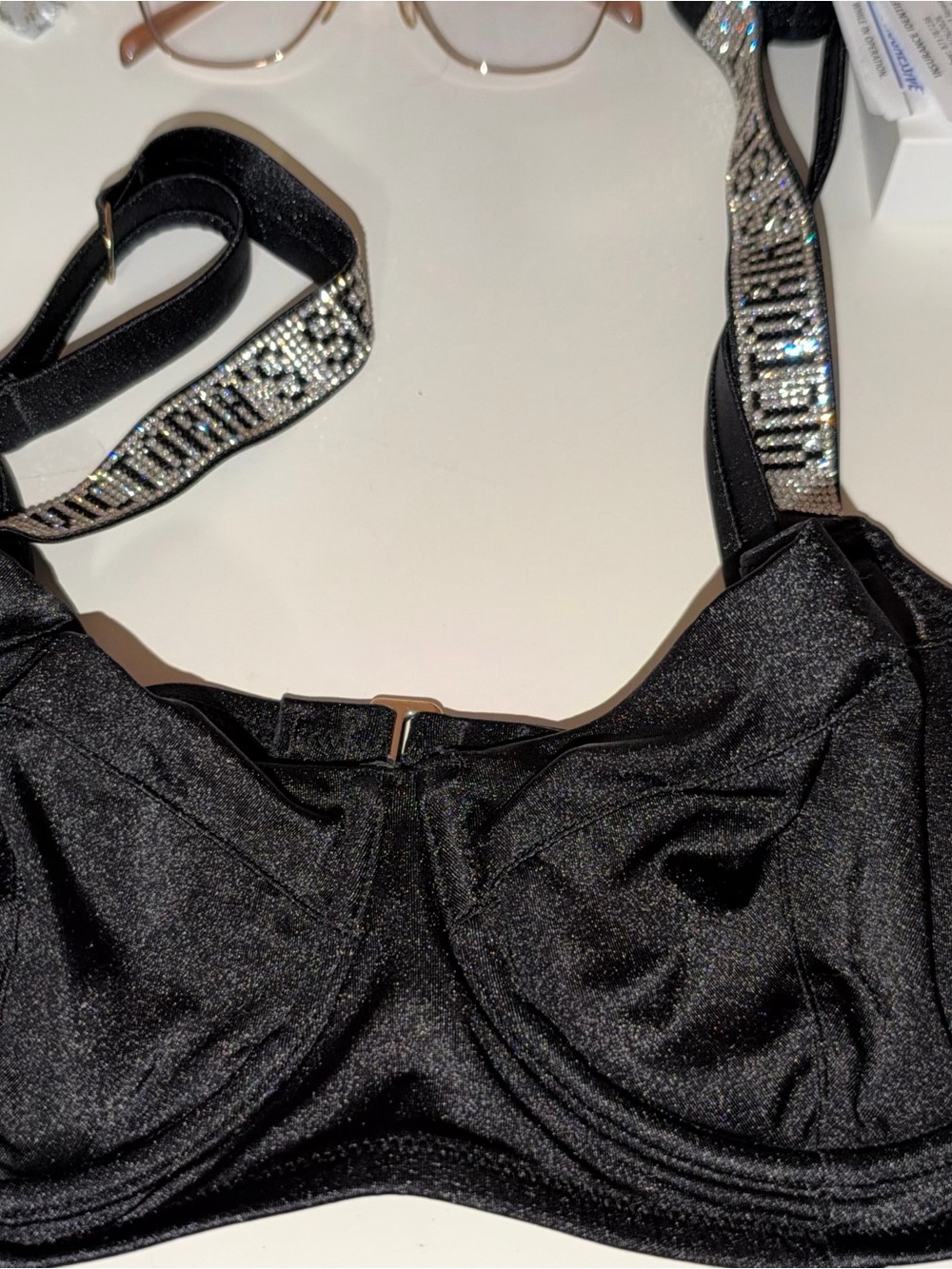 Victoria's Secret Black Bralette with Crystal Logo Straps